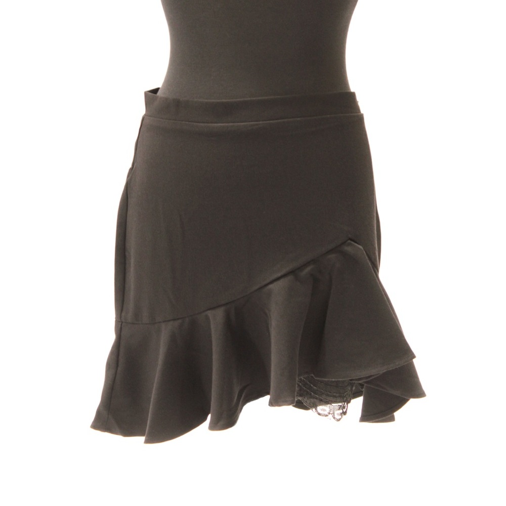 Black Asymmetrical Mini Skirt with Lace Detail